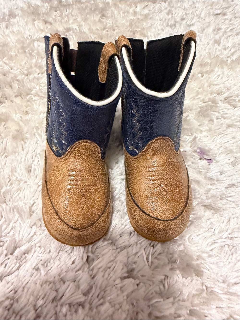 Old West Brown and Navy Toddler Zip-Up Boots